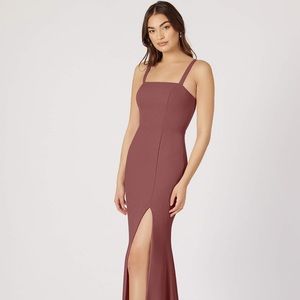 Azazie Gianetta Mermaid Side Slit Crepe Floor-Length Dress